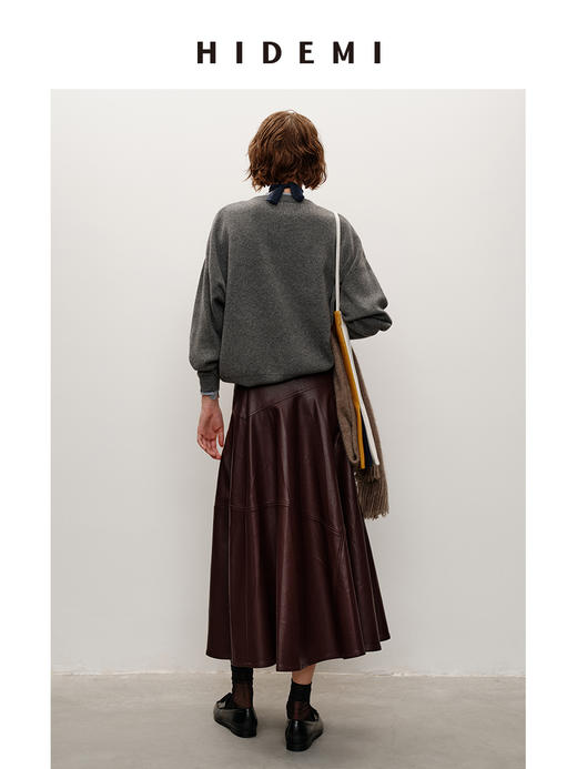 HIDEMI 【吴昕同款】可再生环保蛋白皮宽松中长款半身裙拼接伞状不对称皮裙 商品图3