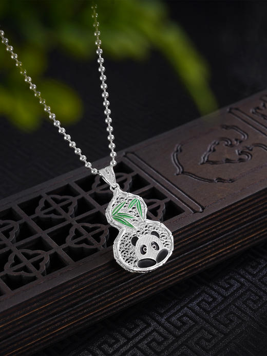 子佩集S990银【竹福熊宝】套链项链【DSDZ011】纯银原创作品熊猫葫芦花丝珐琅彩2509 商品图4