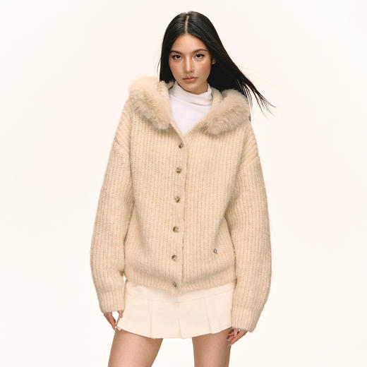 Ariseism 美式复古设计感毛毛帽子开衫毛衣外套女秋季新款 商品图1