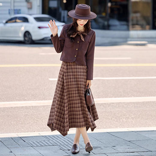 时尚覆古风格纹套装，洋气显瘦短外套半身裙两件套HR-CPYY8165 商品图0