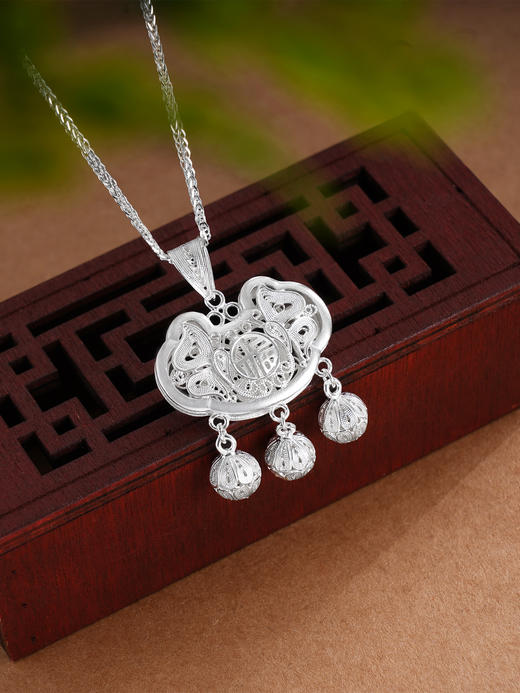 子佩集S990银【福迭锁】套链项链【QFDZ019】纯银花丝锁2509 商品图0