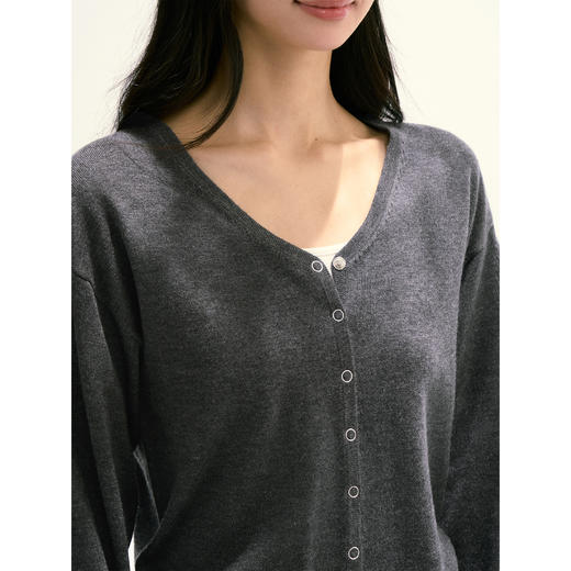 Ariseism 美式复古设计感v领针织开衫女秋季新款修身长袖上衣 商品图2