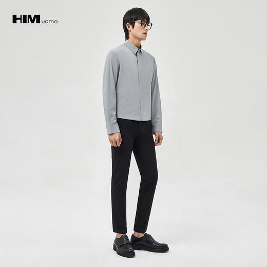 HIM漢崇 商务斯文长袖衬衫男经典方领修身日常通勤衬衣 2025秋季 商品图1