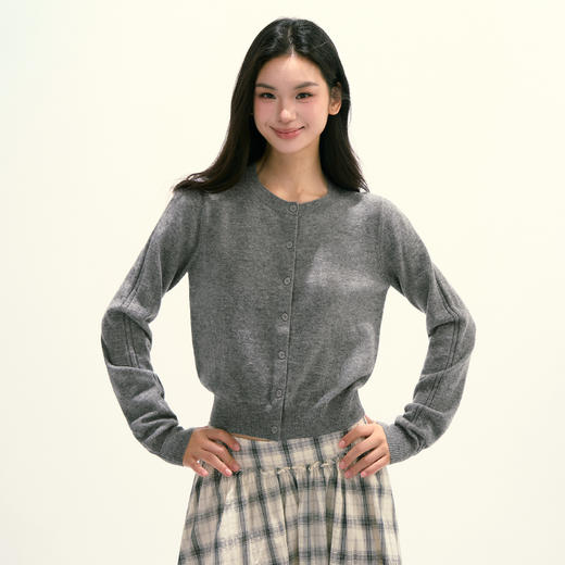 Ariseism 美式复古设计感绵羊毛圆领针织开衫女秋季新款修身上衣 商品图2