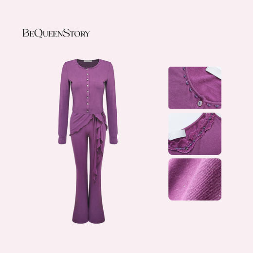 余潇潇【罗兰情调】棉感弹力针织短外套&花边吊带&松紧裤子四件套 商品图2