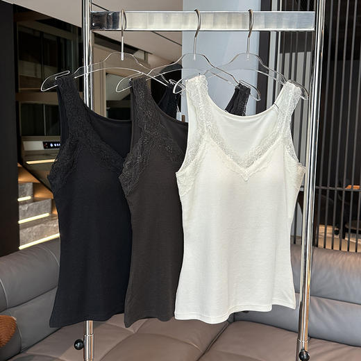 36%棉+30%绵羊毛+29%莫代尔 柔暖莫代尔羊毛蕾丝V领背心 商品图3