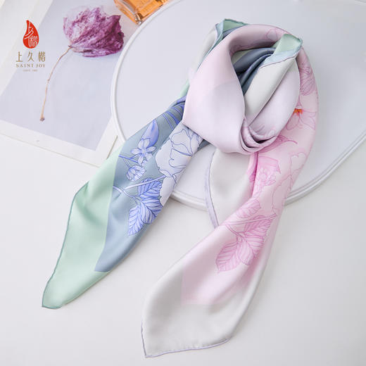 上久楷SAINTJOY/上久楷 双面印花真丝方巾 双色花影WJ3J025206003 商品图1