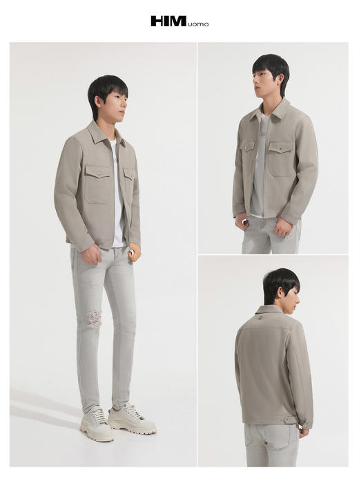 HIM漢崇 潮流纯色休闲短款夹克男拉链斯文百搭工装外套 2025秋季 商品图3