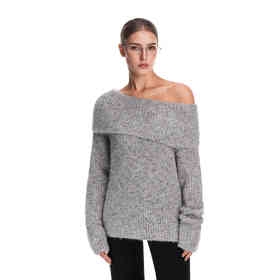 FDR官方店 辣妹一字肩慵懒氛围感露肩毛衣女秋季斜肩针织衫上衣