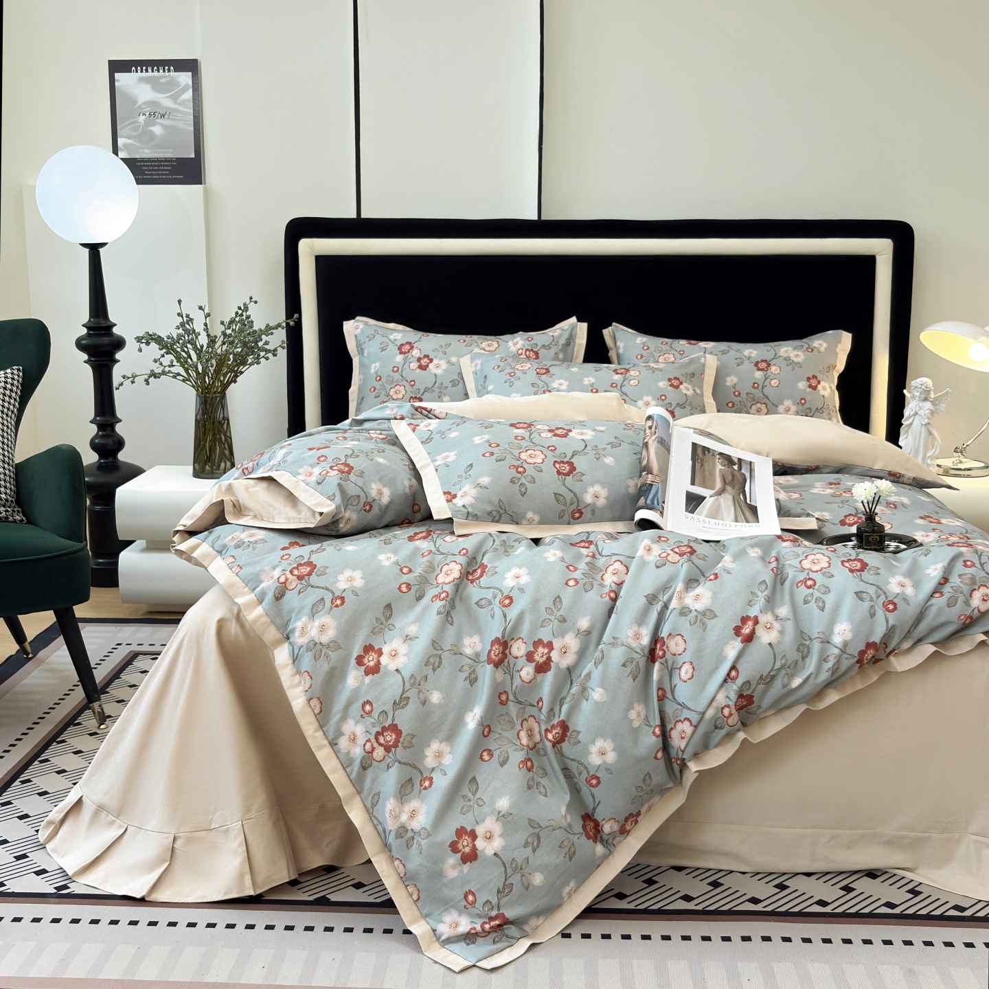 秋冬全棉加厚磨毛四件套纯色印花缺角工艺系列床单被套床上用品G110500004