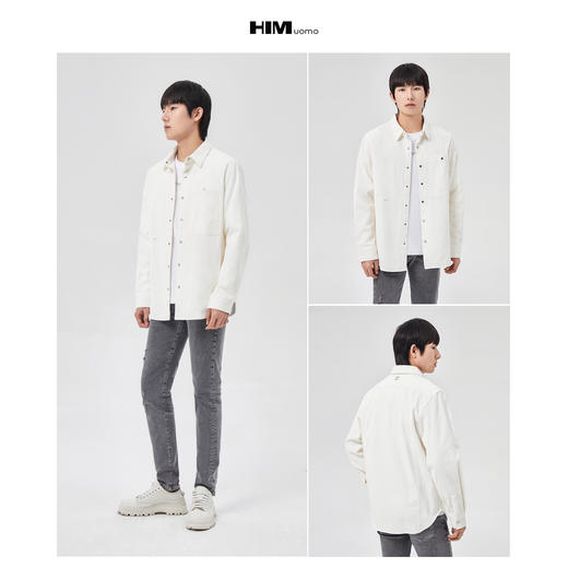 HIM漢崇  灯芯绒长袖衬衫男休闲潮流方领纯色衬衣外套男 2025秋季 商品图3