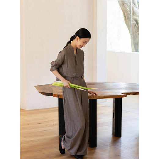 牧衣游原创 羊毛亚麻混纺连体裤新款极简通勤气质垂感直筒裤 夕月 商品图3