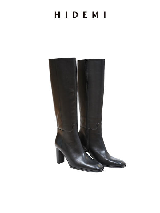 HIDEMI 复古圆头高筒靴粗跟高跟及膝盖靴不过膝长靴头层牛皮骑士靴 商品图10