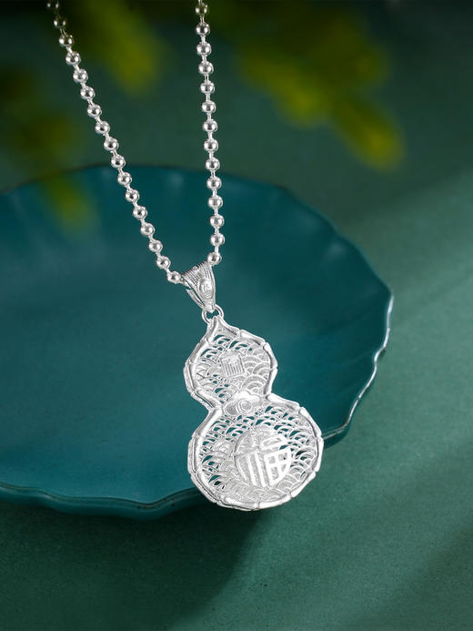 子佩集S990银【竹福熊宝】套链项链【DSDZ011】纯银原创作品熊猫葫芦花丝珐琅彩2509 商品图3