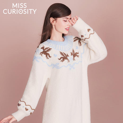 好奇蜜斯半边绒家居服女珊瑚绒睡裙秋冬睡衣加厚可外穿柔软抗静电  爱可 商品图0