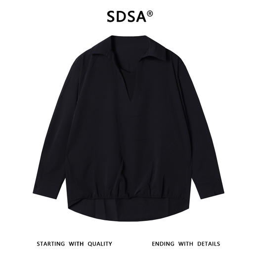 SDSA男士秋冬新款痞帅男装潮牌纯色拼接翻领长袖T恤百搭时尚上衣 商品图1