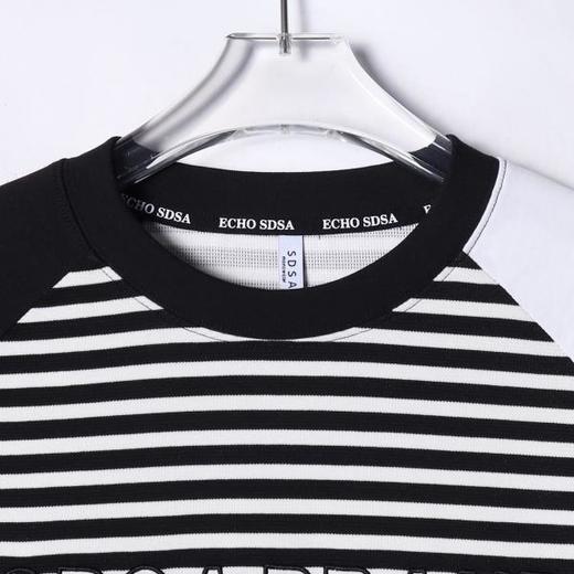 SDSA男士秋冬新款痞帅男装潮牌拼接撞色条纹刺绣字母圆领长袖T恤 商品图1