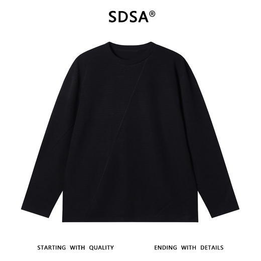 SDSA男士秋冬新款痞帅男装韩版条纹缝线圆领长袖T恤简约风百搭潮 商品图0