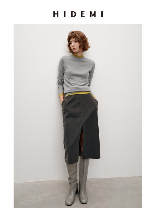 HIDEMI 进口美利奴羊毛柔软细腻纱线打底衫舒适叠穿圆领针织衫 商品图3