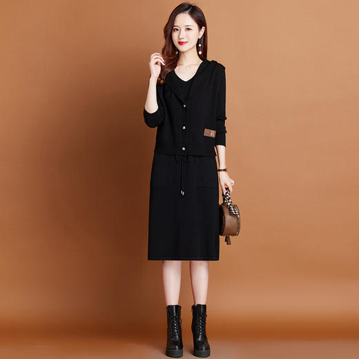 DZX-5830两件套连衣裙女秋冬2025新款休闲连帽针织毛衣裙秋季显瘦套装裙子 商品图3