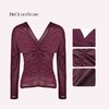 余潇潇【冷幽千金】时髦亮丝弹力层次立体捏褶收腰V领修身针织衫 商品缩略图2