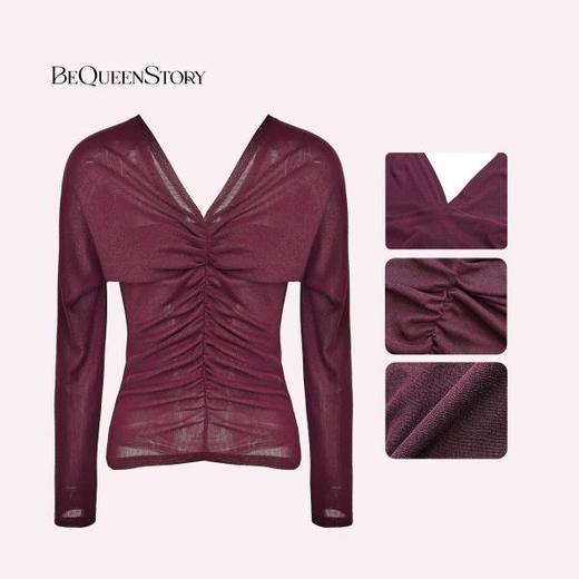 余潇潇【冷幽千金】时髦亮丝弹力层次立体捏褶收腰V领修身针织衫 商品图2