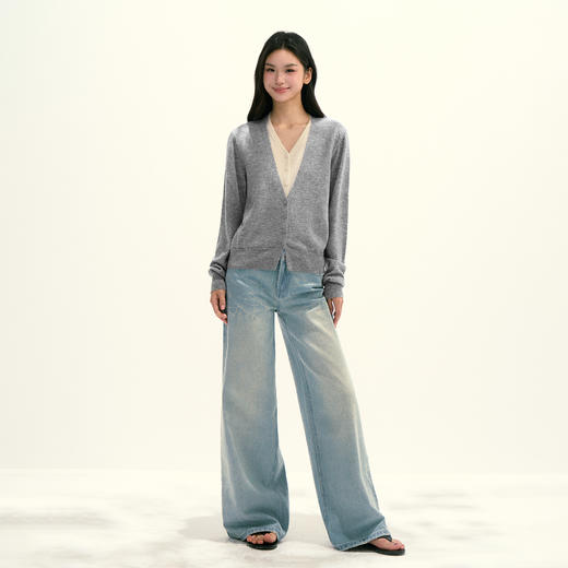 Ariseism 美式复古绵羊毛假两件针织衫女秋季新款修身长袖上衣 商品图3