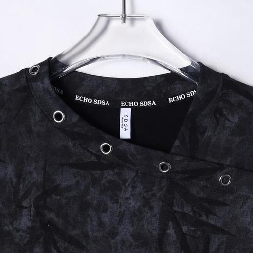 SDSA男士秋冬新款痞帅男装扎染竹叶印花鸡眼领口交叉长袖T恤百搭 商品图1