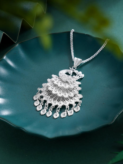 子佩集S990银【银翠尾】套链【QBLSH-29】孔雀花丝项链2509 商品图5