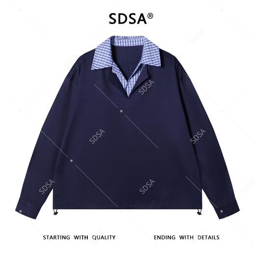 SDSA男士秋冬新款痞帅男装潮牌拼接翻领长袖衬衣下摆松紧设计百搭 商品图1