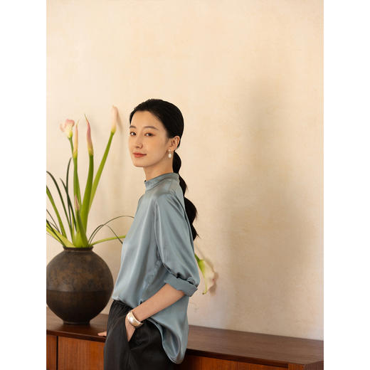 牧衣游原创 16姆米净色真丝衬衫女新款通勤极简百搭气质衬衣 尘音 商品图2