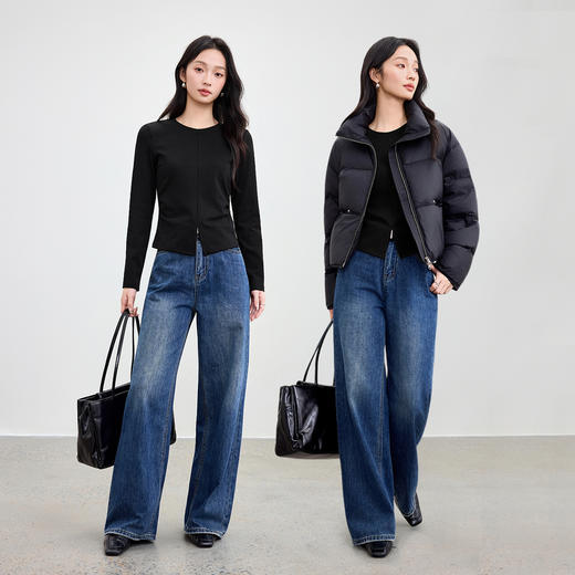 【内购】【显瘦易搭】立裁圆领腰侧收褶前中分割开叉修身外穿/内搭打底衫-153SF2503 商品图2