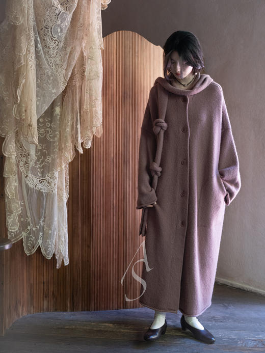 Casey Casey 25AW 灰粉色/黑色SOFTY羊绒连帽围巾 商品图1