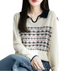 LSX8775 2025年秋季新款撞色polo领提花针织衫女 复古风长袖百搭时尚毛衣 商品缩略图4
