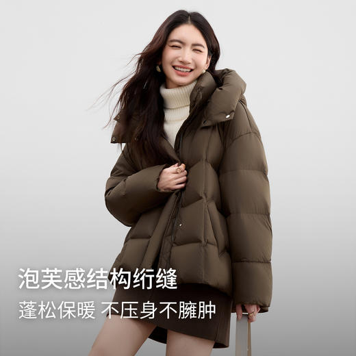【内购】【0压泡芙】立领抽绳连帽小个子短款面包服立体短款90%白鸭绒羽绒-W54YC1882 商品图1
