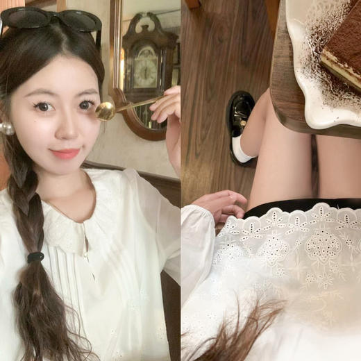 <曾小咸推荐>现货秒杀！微信超特价！韩系提花刺绣下摆不规则长袖衬衫 日常179.99 立减100 秒杀79.99！ 商品图6