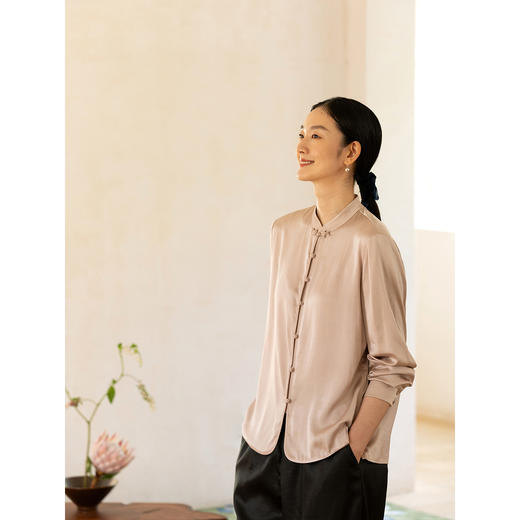 牧衣游原创 22姆米重磅净色真丝衬衫极简通勤百搭中式衬衣 挽庭 商品图2