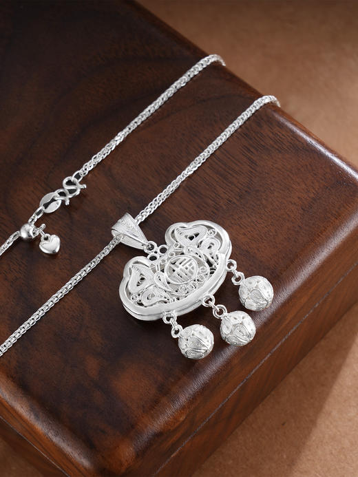 子佩集S990银【福迭锁】套链项链【QFDZ019】纯银花丝锁2509 商品图4