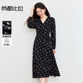 【内购】【收腰显瘦】浪漫度假V领暗扣不走光腰侧系带印花A字茶歇连衣裙-153LO3121