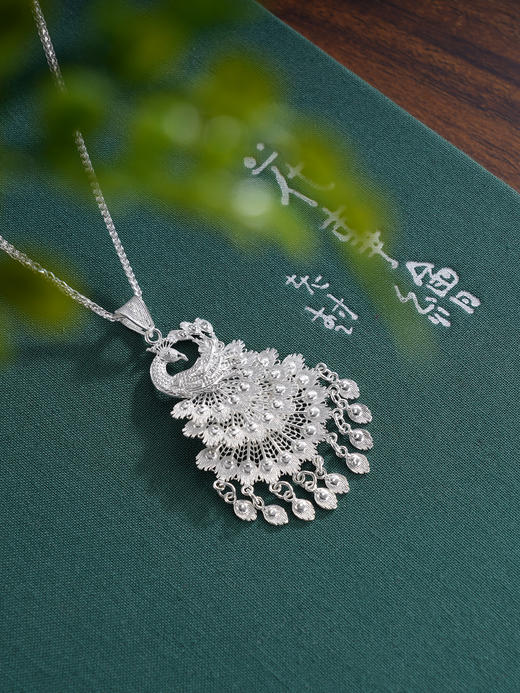 子佩集S990银【银翠尾】套链【QBLSH-29】孔雀花丝项链2509 商品图2