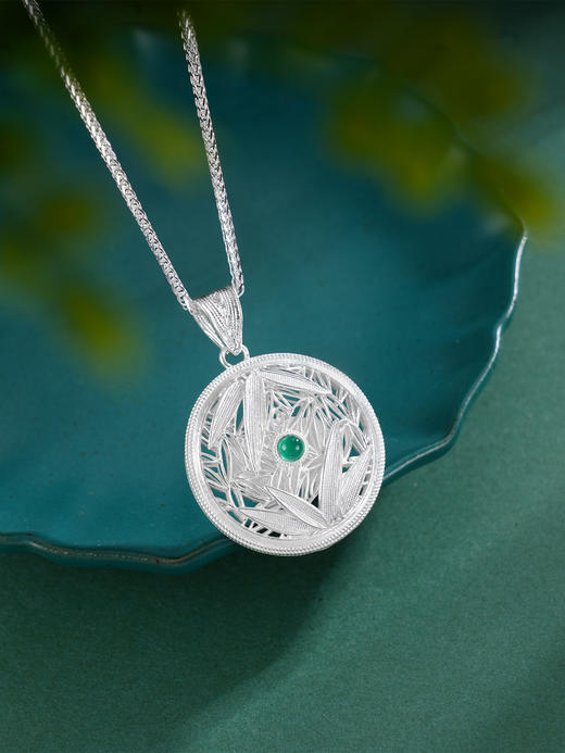 子佩集S990银【竹林隐士】双面套链项链【DSDZ002】大师工坊原创作品花丝珐琅彩绿玉髓熊猫 商品图0