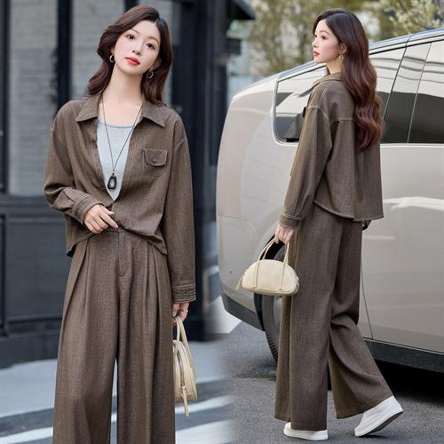 港风复古牛仔套装，慵懒风宽松休闲衬衫阔腿裤两件套HR-YLFS9058 商品图3