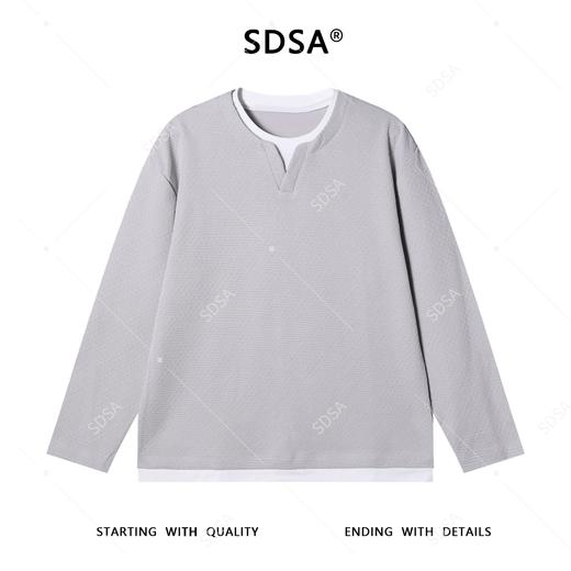 3268SDSA男士秋冬新款痞帅男装设计师撞色肌理感假两件长袖T恤百搭潮 商品图1
