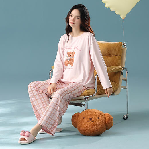 【抗菌新疆棉】自然醒「落日甜酒」纯棉秋季A类长袖睡衣女士可外穿家居服套装JLM 商品图7