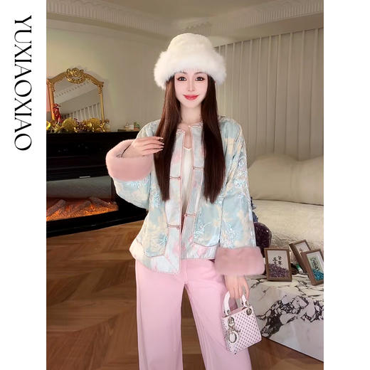 余潇潇【花好月圆】精致金丝丝绒拼接水貂毛袖口内里填充桑蚕丝外套 商品图3