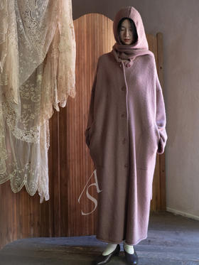 Casey Casey 25AW 灰粉色/黑色SOFTY羊绒连帽围巾