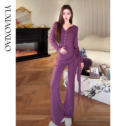 余潇潇【罗兰情调】棉感弹力针织短外套&花边吊带&松紧裤子四件套 商品图3