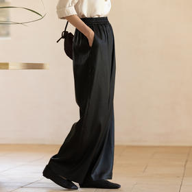 牧衣游原创 19姆米重磅香云纱净色裤子宽松百搭极简黑色长裤 云畔