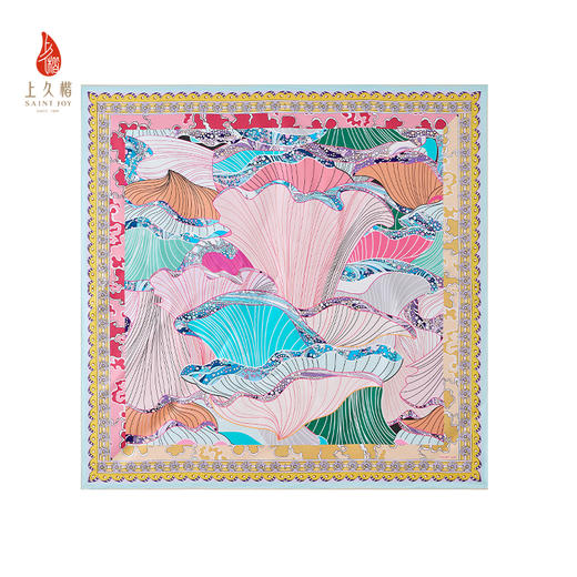 上久楷SAINTJOY/上久楷 双面印花真丝方巾 梦幻扇韵WJ3J025206006 商品图0