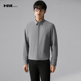 HIM漢崇 商务斯文长袖衬衫男经典方领修身日常通勤衬衣 2025秋季